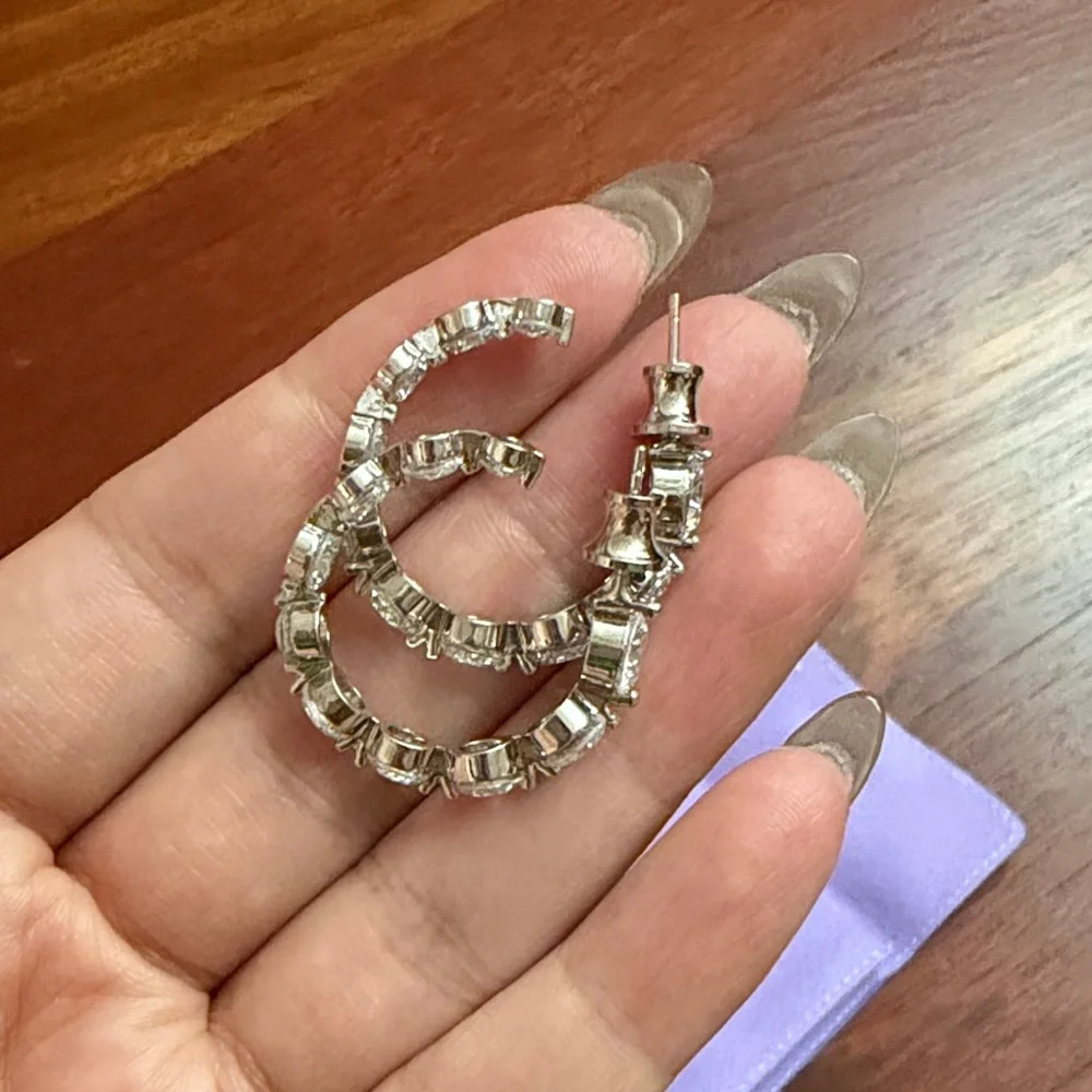 Melinda Maria Clear Crystal Hoop Earrings - Picture 4 of 5
